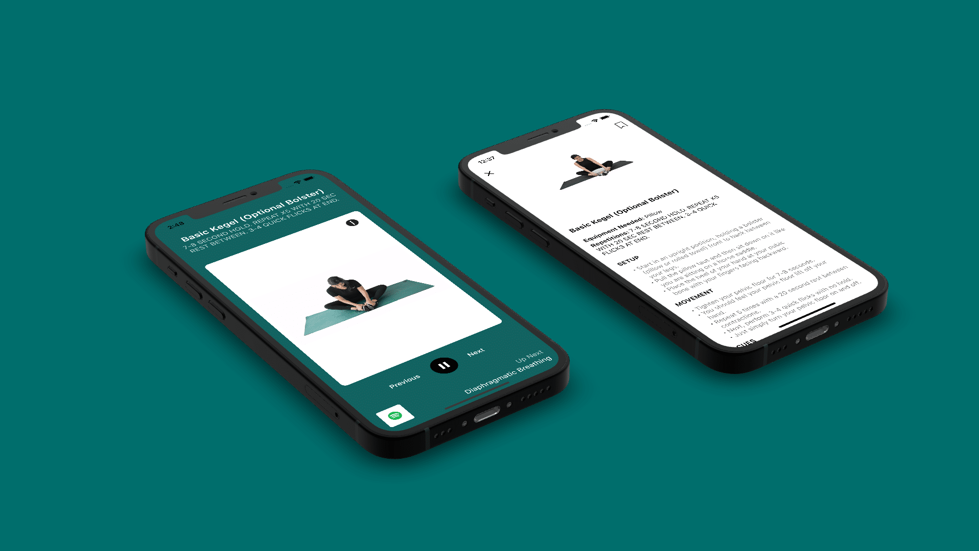 Screenshot of Expecting and Empowered mobile app's exercise and detail screens.