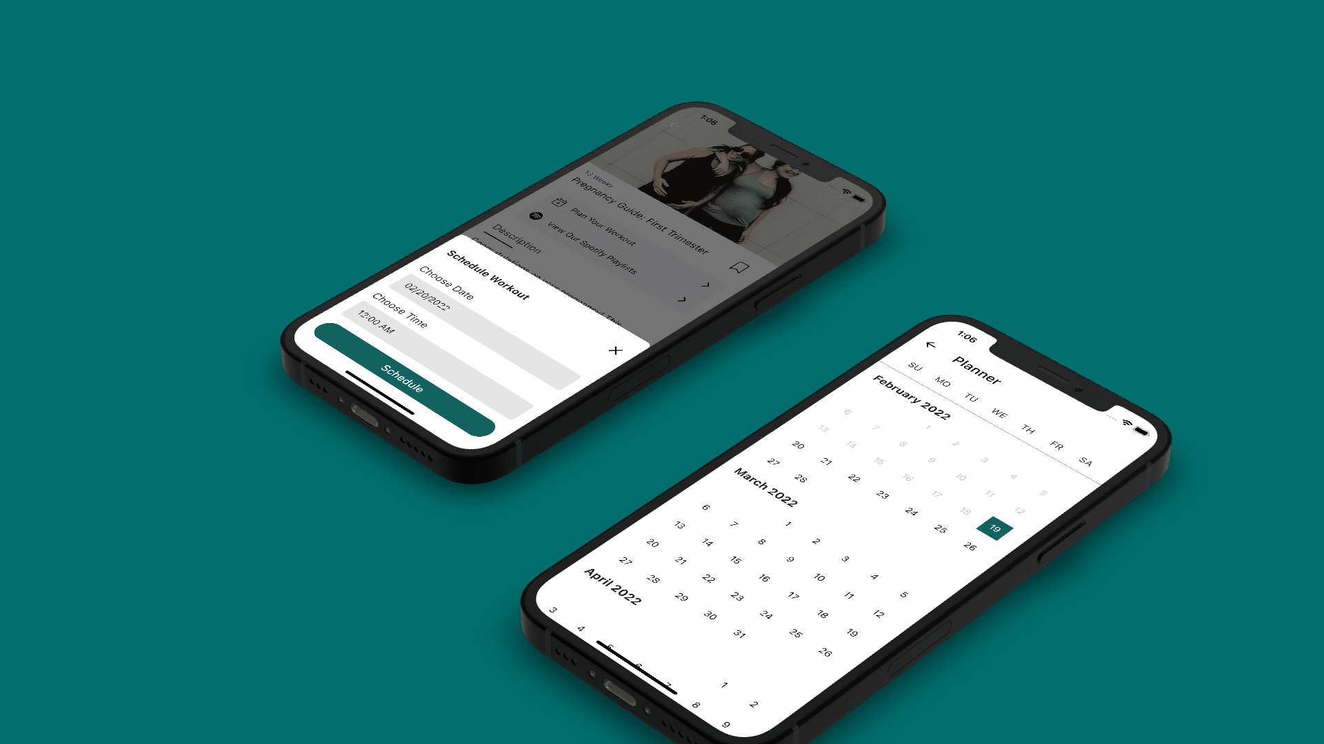 Screenshot of Expecting and Empowered mobile app's schedule screens.