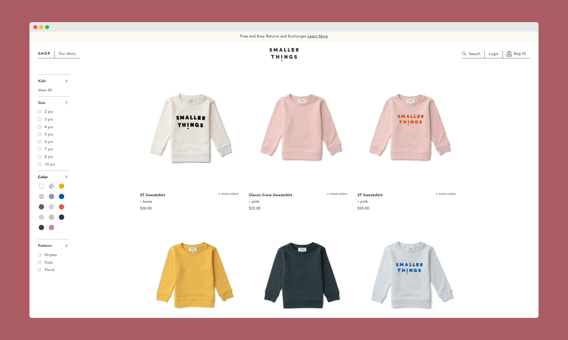 Screenshot of Smaller Things filter sidebar on product page.