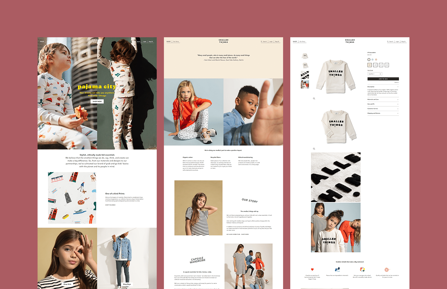 Smaller Things website screenshots.