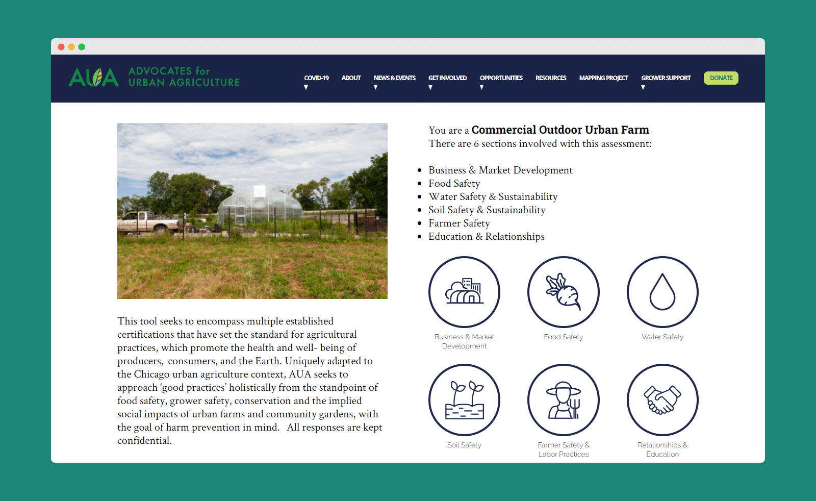 Screenshot of Grown in Chicago's assessment breakdown screen.