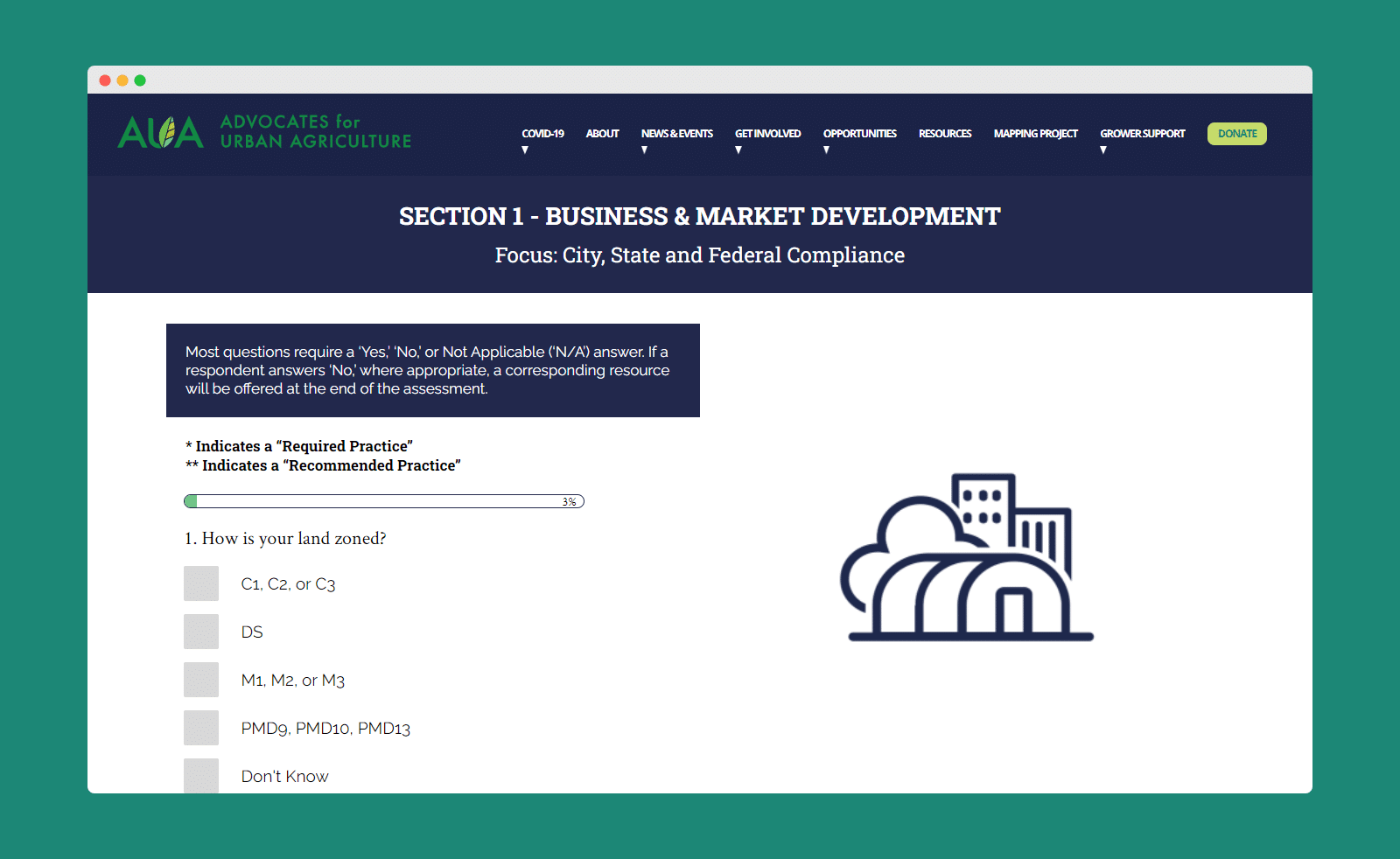 Screenshot of Grown in Chicago multiple choice screen.