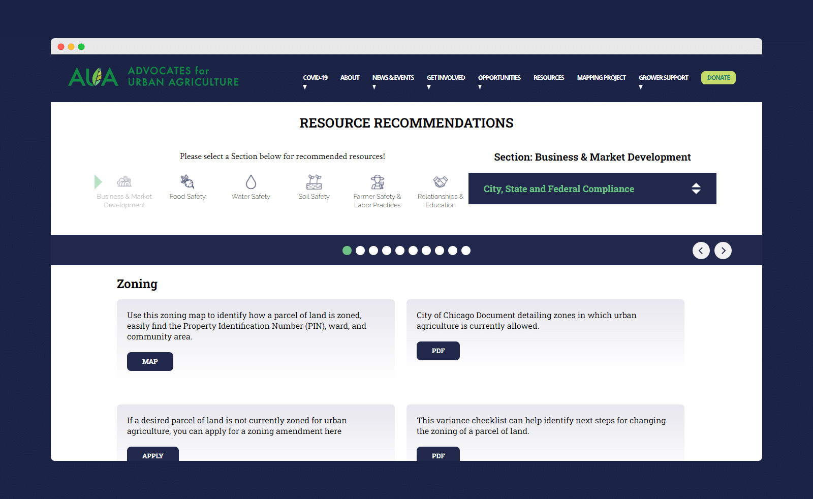 Screenshot of Grown in Chicago recommendation screen.